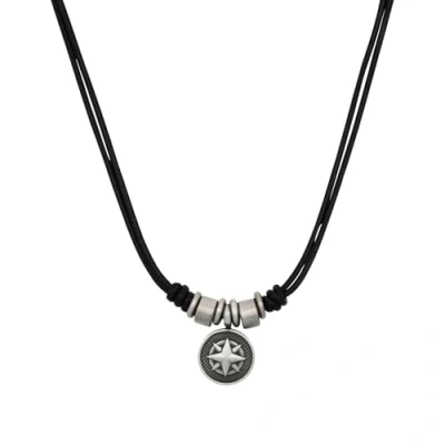 Abbildung von s.Oliver Kette mit Anhänger Edelstahl Leder Herren Halsschmuck, 45+5 cm, Silber, Kompass, Kommt in Schmuck Geschenk Box, 2035536