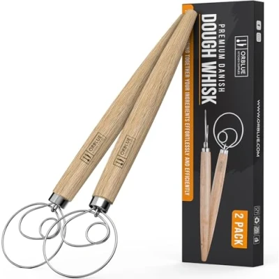 Abbildung von ORBLUE Dänischer Schneebesen Original 13,5&quot; 2er Pack Premium Küchenhelfer, Teigschaber &amp; Pürierstab, Silikon für Teig, Kitchenaid Rohrzange, Wohnungs Zubehör, Pizzateig