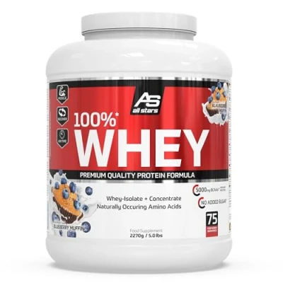 Abbildung von All Stars 100% Whey Protein 2270g I Eiweiß Pulver mit Konzentrat &amp; Isolat leckeres Low Fat Powder hochwertiges cremiger Shake Blueberry Muffin Flavour