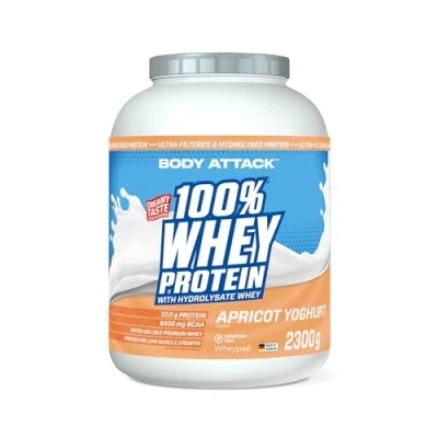 Abbildung von Body Attack 100% Whey Protein Apricot Yoghurt, 2,3 kg Made in Germany Extra cremiges Eiweißpulver mit Hydrolysat &amp; BCAA&#039;s, unterstützt Muskelaufbau und Diäten Für Sportler Athleten