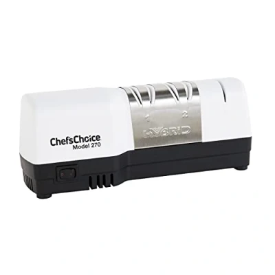 Abbildung von Chef&#039;s Choice Hybrid Diamond Hone Messer kombiniert elektrisches und manuelles Schärfen für gerade gezackte 20 Grad Messer, 3 stufig, weiß