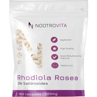 Abbildung von Rhodiola Rosea Hochdosiert 500mg 180 Kapseln Rosenwurz Wurzel Extrakt mit 3% Salidroside (15mg) Vegan, Keine Künstlichen Füllstoffe, Allergen Frei Nootrovita
