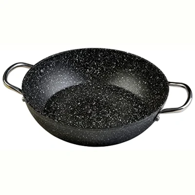 Abbildung von WECOOK! Granit Kochtopf, niedrig, Induktion, komplett, 32 cm, geschmiedetes Aluminium, 5,1 l, Antihaftbeschichtung, umweltfreundlich, Stein ohne PFOA, genieteter Stahlgriffe, geeignet für alle Herde,