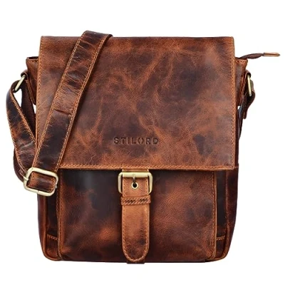Abbildung von STILORD &#039;Nevio&#039; Herrentasche Leder Umhängetasche kleine Messenger Bag elegante Handtasche im Vintage Design Schultertasche für 10.1 Zoll Tablet iPad echtes Leder, Farbe:kara cognac