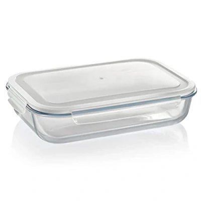 Abbildung von Grizzly XXL Glas Frischhaltedose, 3600 ml, luftdicht, rechteckig, Click Verschluss, vielseitige Vorratsdosen für Ofen, Mikrowelle, Gefrierfach