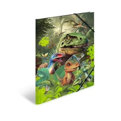 Abbildung von HERMA Sammelmappe A3 Dinosaurier, Kinder Eckspanner Mappe aus Pappe mit Tier Dino Motiv, Gummizug, Innenklappen und Innendruck für Jungen Mädchen