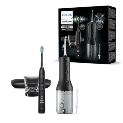 Abbildung von Philips Sonicare kabellose Power Flosser Munddusche und DiamondClean 9000 elektrische Zahnbürste Saubere Zähne, sauberes Zahnfleisch Plaque Entfernung, schwarz (Modell HX3886/43)