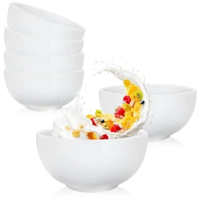 Abbildung von com four® 6x Schale aus Keramik 600ml Müslischale Dessertschale Salatschale ideal für Frühstück, Snacks und Desserts elegantes Design jeden Anlass stapelbar (6 Stück Reinweiß)