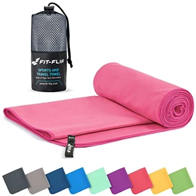 Abbildung von Fit Flip Mikrofaser Handtuch kompakte Microfaser Handtücher ideal als Sporthandtuch, Reisehandtuch, Strandtuch schnelltrocknend und leicht Badetuch groß (50x100cm, Rosa)