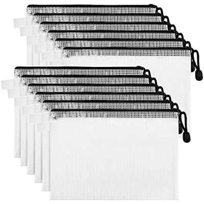 Abbildung von Belle Vous 12er Pack Klare Mesh Wasserdichte Tasche mit Reißverschluss Zipper Beutel Dokumententasche A5 Zip Plastikbeutel Verschließbar für Reisen, Organisation von Kosmetika, Schule