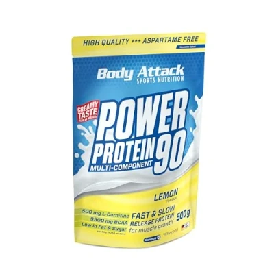 Abbildung von Body Attack POWER Protein 90 Lemon 500g Beutel Mehrkomponenten Pulver, Made in Germany Mit BCAA, Vitaminen &amp; L Carnitin Shake extra cremiger Geschmack, gute Löslichkeit