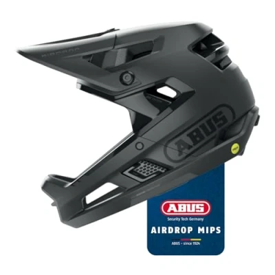 Abbildung von ABUS Fullface Helm AirDrop MIPS MTB: Downhill, Freeride und Enduro Mountainbike mit optimierter Belüftung Ambient Sound Channel für Erwachsene, Schwarz, Größe S/M