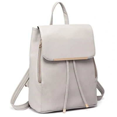 Abbildung von Miss Lulu Rucksack Damen Klein Wasserdicht Cityrucksack Backpack Women Modern PU Leder für Reisen Arbeit Schule (Hellgrau)