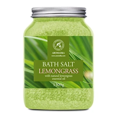 Abbildung von Badesalz Lemongrass 1300g Bade Meersalz mit Ätherischem Zitronengras Öl Aromatherapie Badewanne Körperpflege Guter Schlaf Entspannung Gute Laune Badeduft Badezusatz Lemonrgass 1.3kg