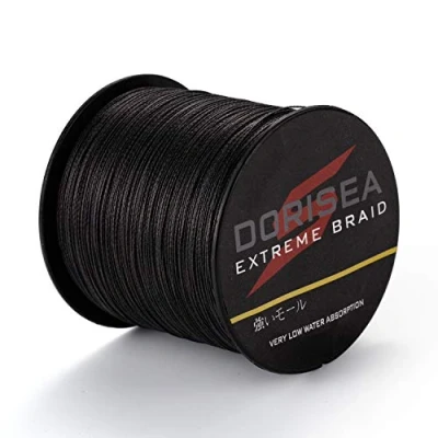 Abbildung von DORISEA Extreme Braid geflochtene Angelschnur, 100 % PE, 300 m, 2,7250 kg getestet, abriebfest, unglaubliche Superline, kein Dehnen, kleiner Durchmesser, Schwarz, 45,4 kg/0,5 mm