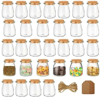 Abbildung von BELLE VOUS 30er Pack Vorratsgläser mit Deckel Korkdeckel, Etikettenanhänger &amp; Schnur Keksglas 210ml Luftdichte Vorratsdosen Glas Etiketten für Hochzeit Party, Gewürzgläser