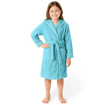 Abbildung von LAYNENBURG Premium Bademantel Kinder &amp; Teenager mit Kapuze 100% Baumwolle OEKO TEX Standard 100 flauschiges Frottee Größe (146/152, Hellblau)
