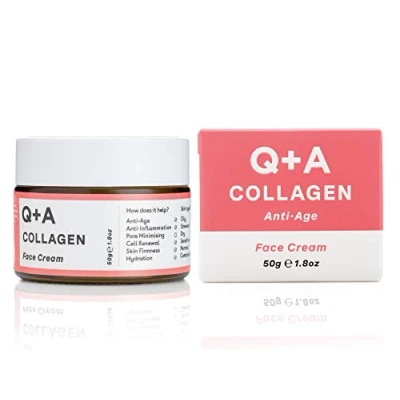 Abbildung von Q+A Kollagen Gesichtscreme. Eine für Vegetarier geeignete, aus Meeresalgen gewonnene Creme alternde Haut. 50 g