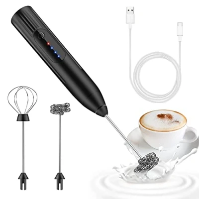 Abbildung von Milchaufschäumer Elektrisch Stab,USB Wiederaufladbar ​Milchschäumer, Melektrischer Schneebesen 3 Einstellbare Geschwindigkeiten Edelstahl für Kaffee Cappuccino Latte Heiße Schokolade (schwarz)