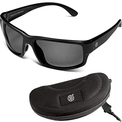 Abbildung von LMAB schwimmende Polbrille, Polarisationsbrille Angeln, Modell Iris, mit Etui und Tasche (Matte Black/Grey)