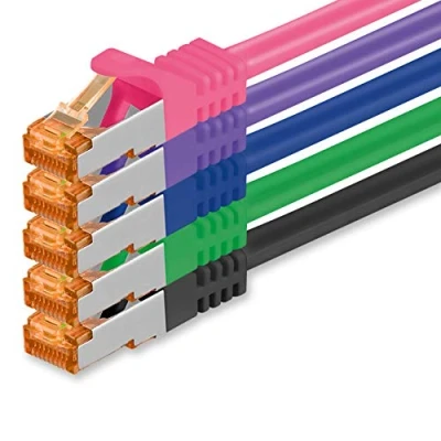 Abbildung von 1aTTack.de 5m Cat.7 Netzwerkkabel 5 Farben 02 Stück Gigabit Ethernet LAN Kabel 10000 Mbit S Patchkabel Cat7 FTP PIMF Schirmung LSZH Rohkabel Rj45 Stecker Cat 6a x Meter