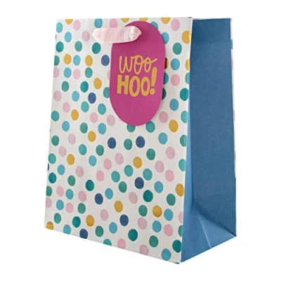 Abbildung von Hallmark Mittelgroße Geschenktüte für verschiedene Anlässe rosa und blaue Punkte