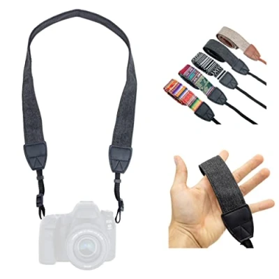 Abbildung von LENS AID Kameragurt in schickem Design: Leinen Nacken BZW. Schultergurt geeignet für Kameras von Nikon, Sony, Fujifilm, Olympus, Leica etc.