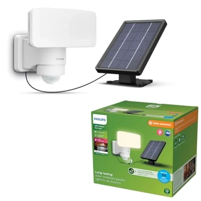 Abbildung von Philips Tylus ultraeffiziente Solar Sicherheitsleuchte für den Außenbereich mit Sensor, 3000K weißes Licht, 1000/50lm, Weiß