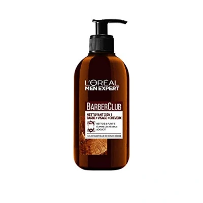 Abbildung von L&#039;Oréal Men Expert BarberClub 3 in 1 Reiniger für Bart + Gesicht Haare Herren, den täglichen Gebrauch, mit ätherischem Zedernholzöl, alle Hauttypen, 200 ml