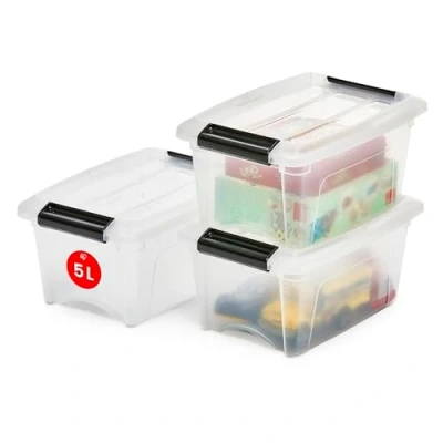 Abbildung von Iris Ohyama Aufbewahrungsboxen mit Deckel, 5L, 3er Set, Transparent, Sicherer Verschluss, Stapelbar, Griffe, Schlafzimmer, Schrank, Büro, Organisation, BPA freies Plastik, Ordnungsboxen, NTB 5