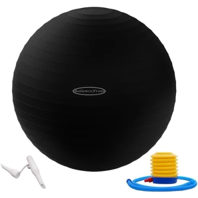 Abbildung von Fitvids Gymnastikball, Yoga Ball, Fitnessball, Geburtsball mit Schnellpumpe, 0,9 kg Kapazität, Schwarz, 48,355,9 cm, Größe M
