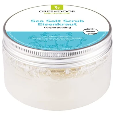 Abbildung von GREENDOOR Körperpeeling Sea Salt Scrub Eisenkraut 280g vegan, zitroniger Duft, natürliches Körper Peeling ohne Mikroplastik Konservierungsmittel, Naturkosmetik Meer Salz Peeling, Natur Body