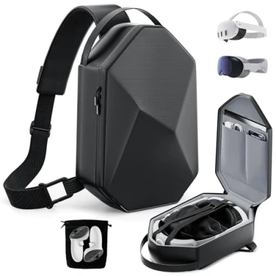 Abbildung von ZOZOVR Tragetasche für Meta Quest 3S/Quest 3/Quest 2/Vision Pro/Pico 4, Hartschalen Reisetasche kompatibel mit Kiwi Design/BOBOVR Elite Akkugurt und Controller Zubehör, Crossbody Schulterrucksack