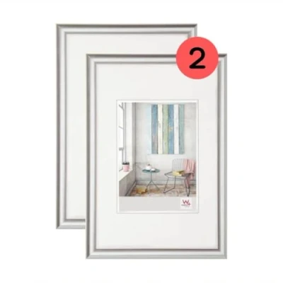 Abbildung von walther design Bilderrahmen silber 30 x 40 cm Doppelpack, Trendstyle Kunststoffrahmen KP040SD