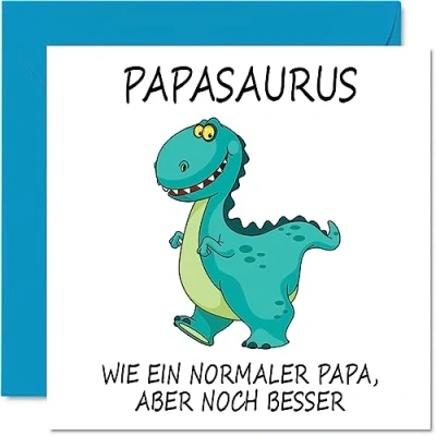 Abbildung von Stuff4 Lustige Geburtstagskarten für Papa Papasaurus Witzige Vatertagskarte von Sohn und Tochter, Vater Geburtstagsgeschenke, 145 mm x große Vatertags Grußkarten