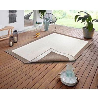 Abbildung von NORTHRUGS In und Outdoor Teppich Panama 160x230cm Wendeteppich Wetterfest Modernes Uni Design mit Bordüre Läufer für Balkon Terrasse Garten Wintergarten Wohnzimmerteppich Wasserfest, Linen
