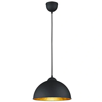 Abbildung von Reality Leuchten Pendelleuchte Hängeleuchte Jimmy, 1 x E27 ohne Leuchtmittel, Durchmesser 31 cm, Außen schwarz, Innen gold farbig, R30121002