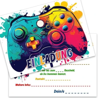 Abbildung von the lazy panda card company 15 Einladungskarten Kindergeburtstag Party: Gaming Geburtstagseinladungen Kinder Mädchen Junge (Gaming)