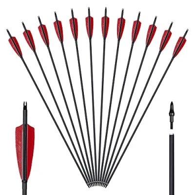 Abbildung von Huntingdoor 12er Carbonpfeile mit Naturfeder 30 Pfeile für Bogenschießen Erwachsene Jagdpfeile Bogenpfeile Recurvebogen Langbogen und Compoundbogen
