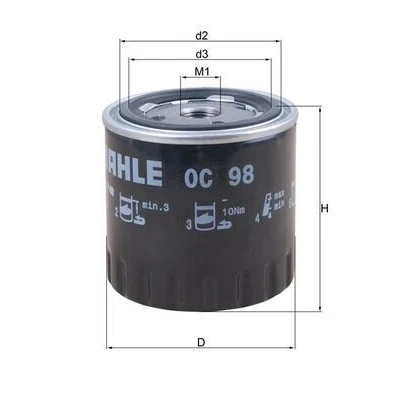 Abbildung von MAHLE ORIGINAL OC 98 Ölfilter Anschraubfilter PEUGEOT: 205 II Hatchback, 304 Convertible, LANCIA: Thema Saloon, CITROËN: BX Hatchback
