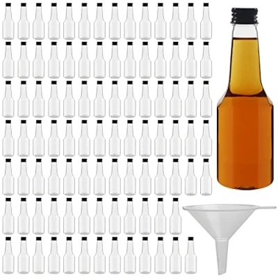 Abbildung von BELLE VOUS Kleine Flaschen zum Befüllen (96Stk) 100ml Fläschchen Plastik Wiederverwendbar Leere Schnapsflaschen mit Schwarzem Schraubverschluss u. Trichter Likör Mini für Hochzeit