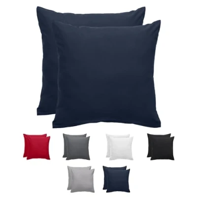 Abbildung von Komfortec Kissenbezug 80x80 cm 2er Set aus Gebürstet Mikrofaser mit Reißverschluss, Atmungskativ und Weich Blau