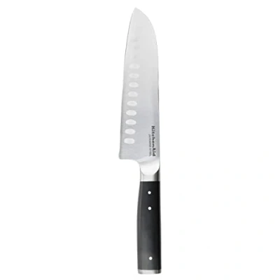 Abbildung von KitchenAid Gourmet Santoku Küchenmesser, scharfe Klinge aus hochwertigem japanischem Kohlenstoffstahl, Schwarz, 18 cm / 7 Zoll