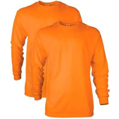 Abbildung von Gildan Unisex Erwachsene Ultra Cotton Long Sleeve T Shirt, Style G2400, Multipack Hemd, Safety Orange (2er Pack), M