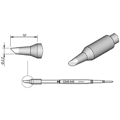 Abbildung von JBC Lötspitze Serie C245, Rundform, C245945/Ø 2,2 mm, abgeschrägt C245945 (Lötkartusche Lötpatrone Loetspitze Loetkartusche Loetpatrone 2245 2045 bleifrei)