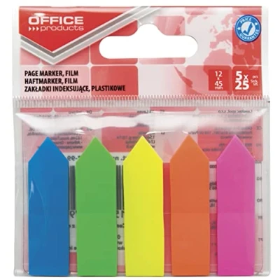 Abbildung von Office Products 14223737 99 Index Haftstreifen Pfeil Tabs Sticker Lesezeichen/Mini Haftmarker aus 60 μm PP Folie/ 12x45 mm/ 5x25 Blatt/Textstreifen Beschreibbare/Verschiedene Farben