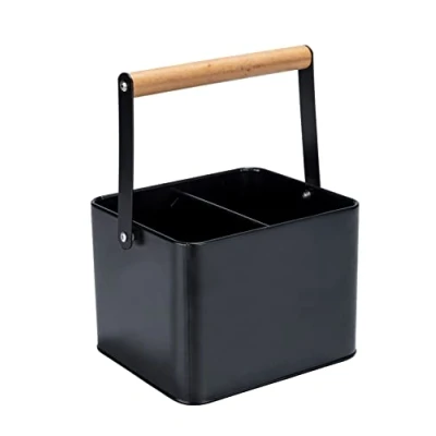 Abbildung von WENKO Utensilienkorb Mod. Baco, Tragekorb aus Metall mit flexiblem Holzgriff, ideal für den Transport von Saucen, Black Outdoor Kitchen