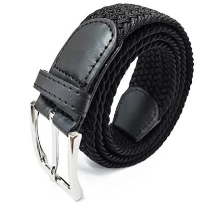 Abbildung von Glamexx24 Unisex Elastischer Stoffgürtel Geflochtener Stretchgürtel Dehnbarer Gürtel für Damen und Herren, Schwarz, 110cm