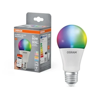 Abbildung von OSRAM SMART+ RGBW, E27 LED Lampe mit Matter over Wifi, speziell entwickelt für ALEXA einfache Einrichtung per Klick, 60W Ersatz, warmweiß bis kaltweiß(2700 6500K), 16 Mio RGB Farben, 1er Pack