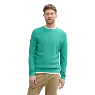 Abbildung von TOM TAILOR Herren Basic Strickpullover aus Baumwolle, 37437 Bright Jade Green Melange, L